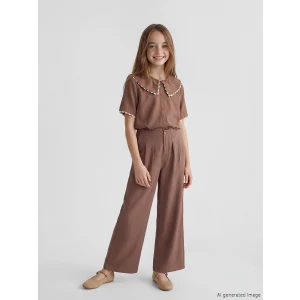 LCW Kids Kahverengi Beli Lastikli Pileli Kız Çocuk Pantolon