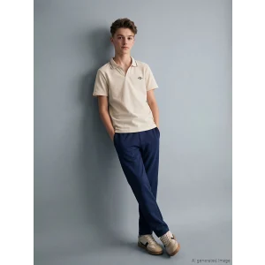 LCW Kids Bej Nakışlı Polo Yaka Erkek Çocuk Takım