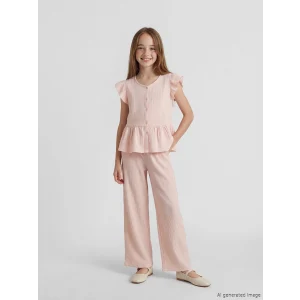 LCW Kids Pembe Beli Lastikli Kız Çocuk Müslin Pantolon