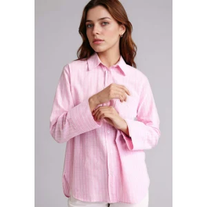 Defacto F6314AXPN623 Pembe Relax Fıt Çizgili Flamlı Pamuk Tunik