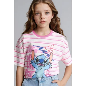 Defacto G8190A8ER105 Ekru Dısney Lılo & Stıtch Oversıze Tişört Kız Çocuk