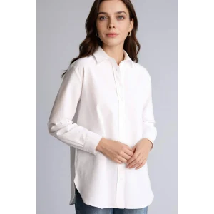 Defacto D7341AXWT32 Beyaz Relax Fıt Gömlek Yaka Poplin Uzun Kollu Tunik