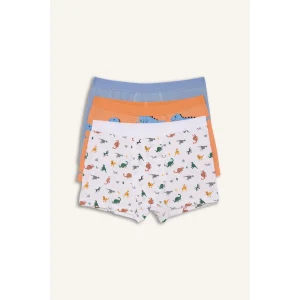 Defacto H0704A8WT34 Beyaz Dinozor Baskılı Penye 3lü Boxer Erkek Çocuk