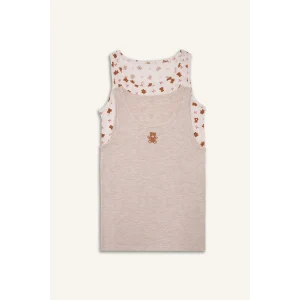 Defacto G8640A8ER98 Ekru Ayı Baskılı 2li Atlet Kız Çocuk