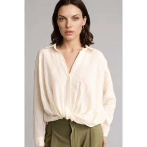 Defacto H0348AXER105 Ekru Regular Fıt Gömlek Yaka Çizgili Simli Kumaş Uzun Kollu Gömlek