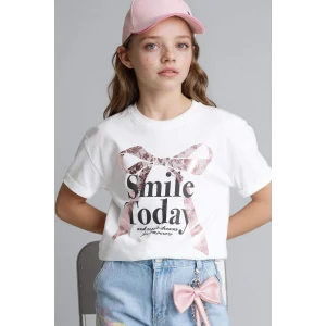 Defacto G1768A8ER85 Ekru Baskılı Tişört Kız Çocuk