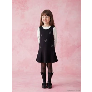 LCW Kids Siyah Bisiklet Yaka Fiyonk Detaylı Kız Çocuk Elbise