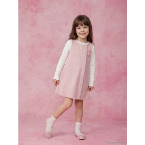 LCW Kids Pembe Bisiklet Yaka Kız Çocuk Taşlı Elbise ve Tişört