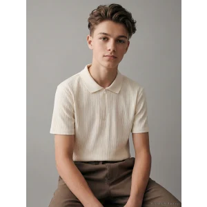 LCW Kids Bej Polo Yaka Erkek Çocuk Tişört