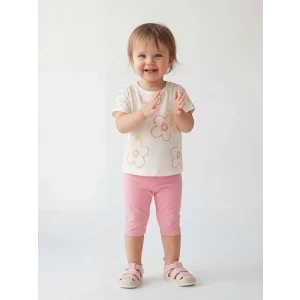 LCW baby Ekru Çiçekli Kız Bebek Tişört ve Tayt