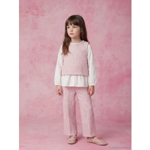 LCW Kids Ekru Bisiklet Yaka Ekose Kız Çocuk Takım