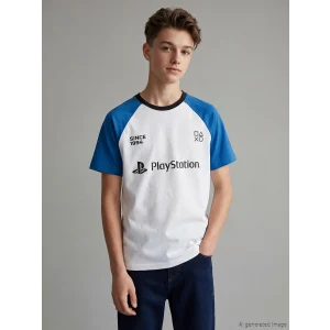 LCW Kids Beyaz Bisiklet Yaka PlayStation Baskılı Erkek Çocuk Tişört