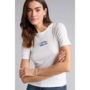 Defacto H2357AXER105 Ekru Slım Fıt Nakışlı Fitilli Kaşkorse Tişört