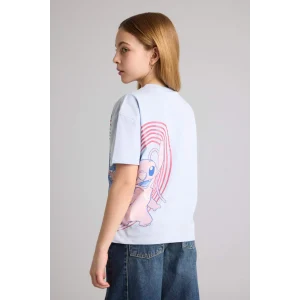 Defacto G8170A8BE216 Mavi Dısney Lılo & Stıtch Relax Fıt Bisiklet Yaka Kısa Kollu Tişört Kız Çocuk