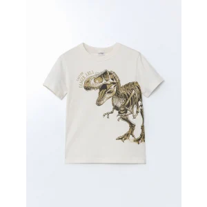 LCW Kids Bej Bisiklet Yaka Baskılı Erkek Çocuk Tişört