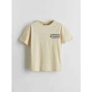 LCW Kids Bej Bisiklet Yaka California Baskılı Erkek Çocuk Tişört