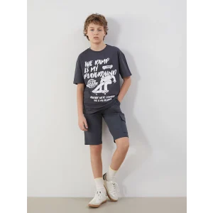 LCW Kids Antrasit Bisiklet Yaka Erkek Çocuk Tişört