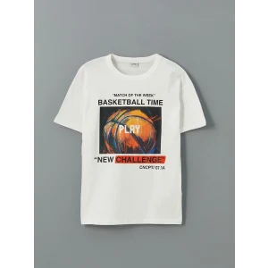 LCW Kids Ekru Bisiklet Yaka Erkek Çocuk Tişört