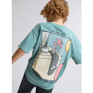 LCW Kids Yeşil Bisiklet Yaka Oversize Erkek Çocuk Tişört