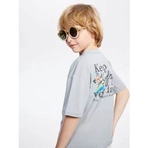 LCW Kids Gri Bisiklet Yaka Nostaljik Maymun Baskılı Erkek Çocuk Tişört