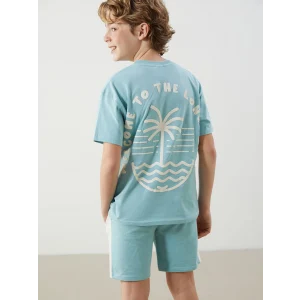 LCW Kids Yeşil Bisiklet Yaka Erkek Çocuk Tişört