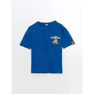LCW Kids Mavi Bisiklet Yaka Nostaljik Maymun Baskılı Erkek Çocuk Tişört