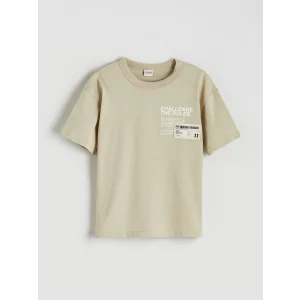 LCW Kids Haki Bisiklet Yaka Yazı Baskılı Erkek Çocuk Tişört