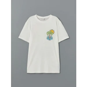 LCW Kids Ekru Bisiklet Yaka Baskılı Penye Erkek Çocuk Tişört