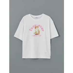 LCW Kids Beyaz Bisiklet Yaka Kız Çocuk Tişört