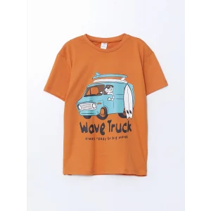 LCW Kids Turuncu Bisiklet Yaka Düz Penye Erkek Bebek Tişört