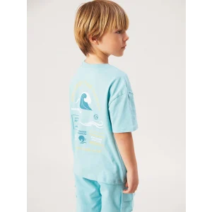 LCW Kids Turkuaz Bisiklet Yaka Baskılı Erkek Çocuk Tişört