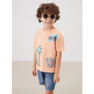 LCW Kids Turuncu Bisiklet Yaka Erkek Çocuk Tişört