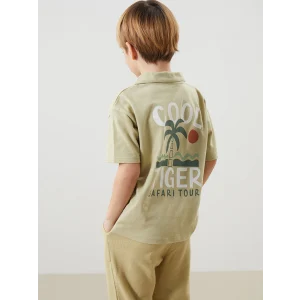 LCW Kids Haki Resort Yaka Baskılı Erkek Çocuk Tişört