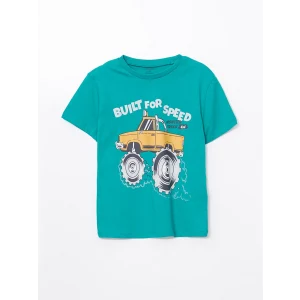 LCW Kids Yeşil Bisiklet Yaka Baskılı Erkek Çocuk Tişört