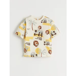 LCW Kids Bej Bisiklet Yaka Baskılı Erkek Çocuk Tişört