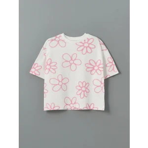 LCW Kids Ekru Bisiklet Yaka Kız Çocuk Tişört