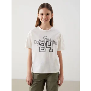 LCW Kids Ekru Bisiklet Yaka San Francisco Baskılı Kız Çocuk Tişört