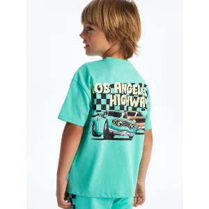 LCW baby Yeşil Los Angeles Baskılı Penye Erkek Bebek Tişört