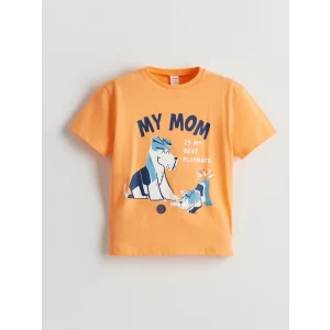 LCW Kids Turuncu Bisiklet Yaka Baskılı Erkek Çocuk Tişört