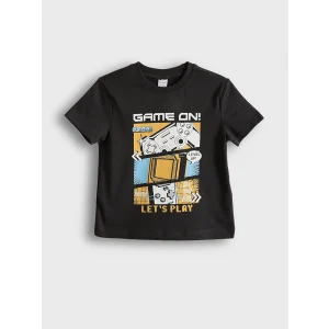 LCW Kids Antrasit Bisiklet Yaka Baskılı Erkek Çocuk Tişört