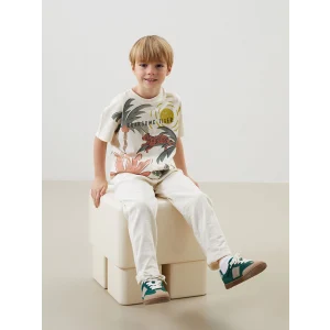 LCW Kids Bej Bisiklet Yaka Baskılı Erkek Çocuk Tişört