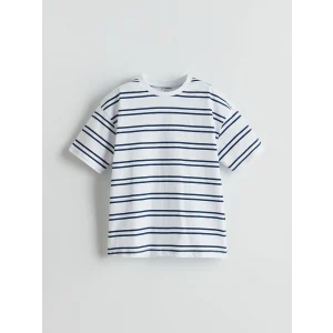 LCW Kids Beyaz Bisiklet Yaka Çizgili Erkek Bebek Tişört