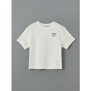 LCW Kids Ekru Bisiklet Yaka Kız Çocuk Tişört