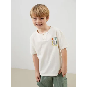 LCW Kids Bej Bisiklet Yaka Baskılı Erkek Çocuk Tişört