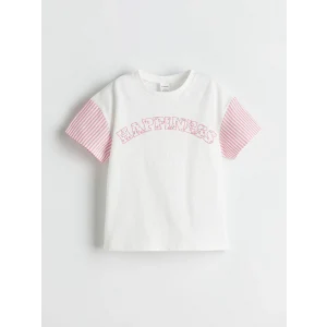 LCW Kids Ekru Bisiklet Yaka Baskılı Kız Çocuk Tişört
