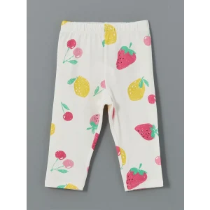 LCW Kids Ekru Beli Lastikli Baskılı Kız Çocuk Tayt