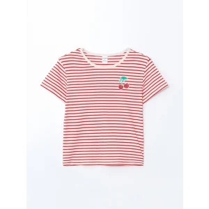 LCW Kids Kırmızı Bisiklet Yaka Çizgili Kız Çocuk Tişört