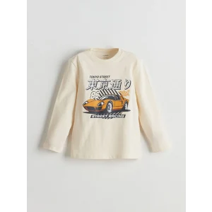 LCW Kids Bej Bisiklet Yaka Baskılı Erkek Bebek Tişört