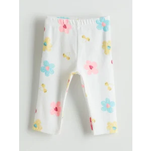 LCW Kids Beyaz Beli Lastikli Çiçekli Kız Çocuk 3/4 Boy Tayt