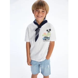 LCW Kids Beyaz Bisiklet Yaka Baskılı Erkek Çocuk Tişört